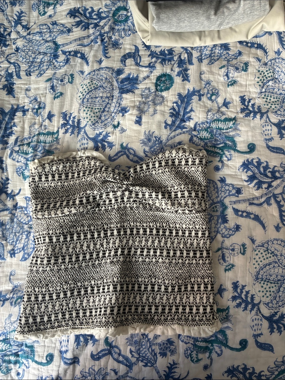 Anthropologie Black and White Strapless Knit Top